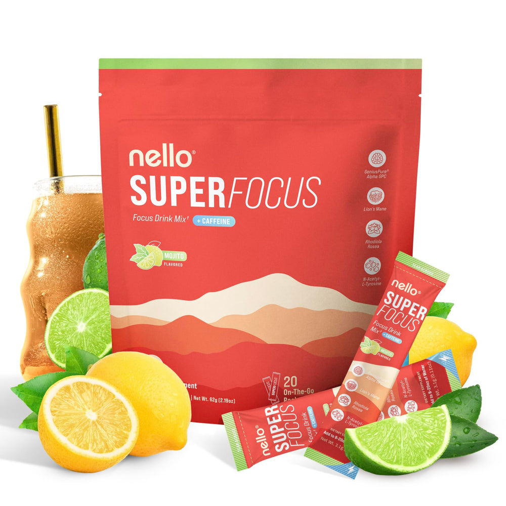 Nello Superfocus Mojito packet for quick, sugar-free focus on the go.