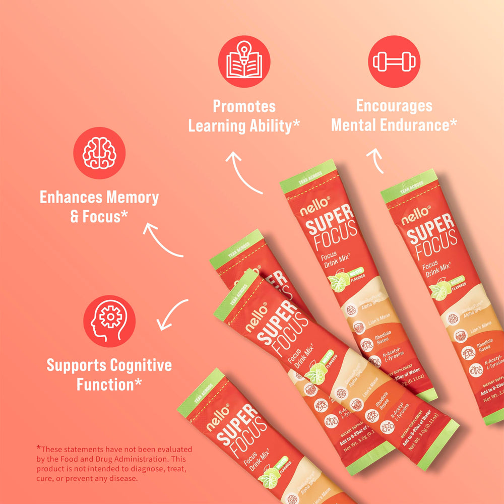 On-the-go packets of Nello SuperFocus Mojito drink mix