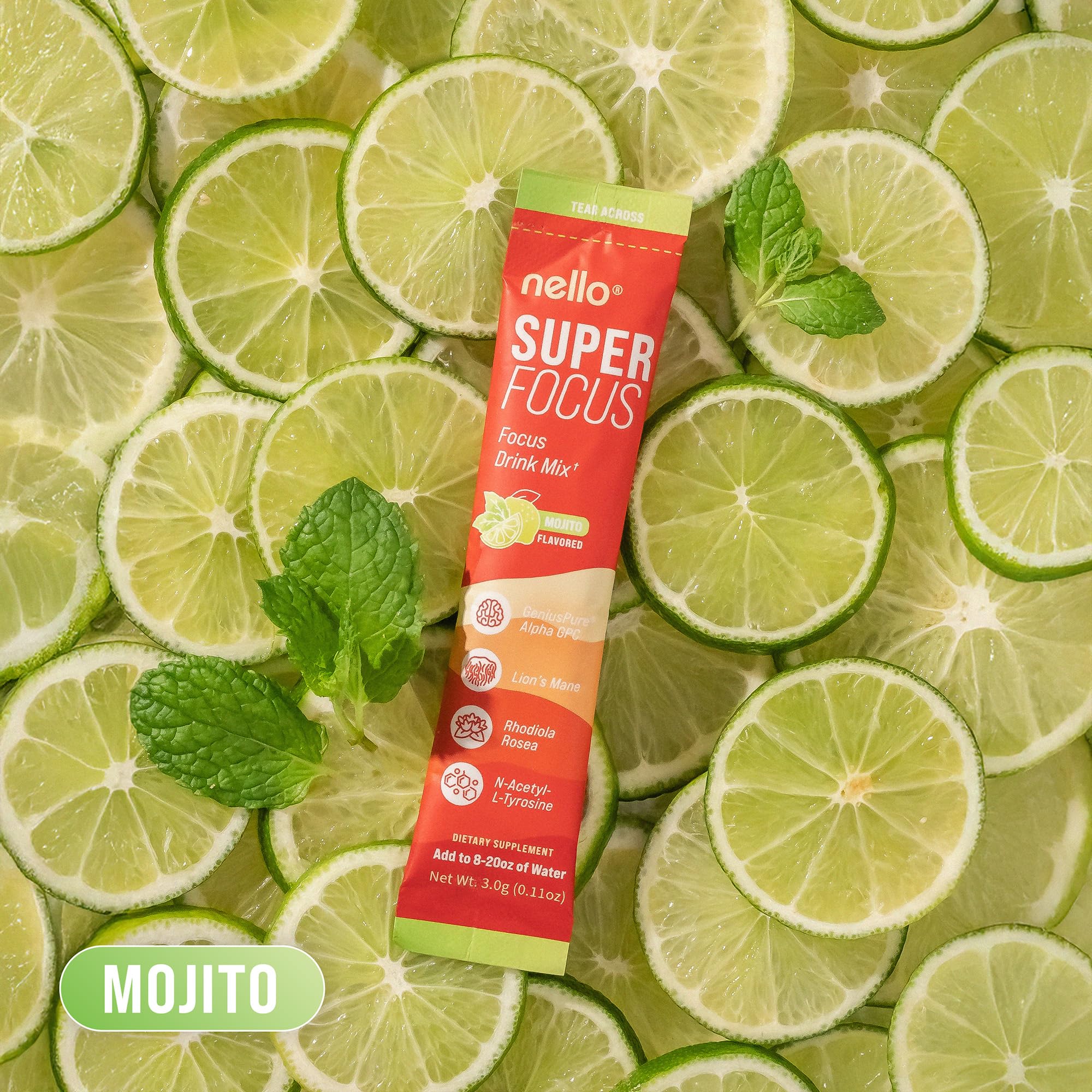 Nello Superfocus Mojito twist of lime close-up with crisp flavor note