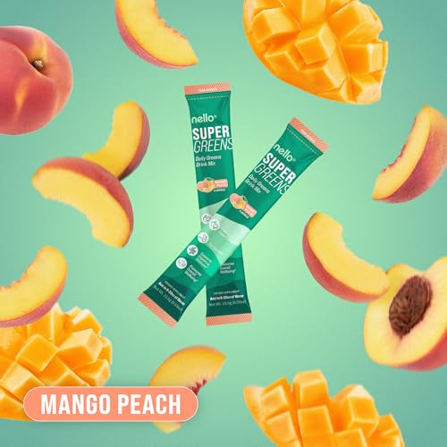 Close-up of Nello Supergreens powder tub highlighting greens blend