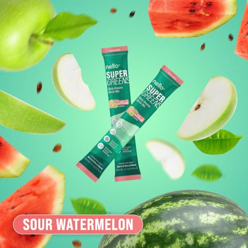 Front packaging of Nello Supergreens Sour Watermelon 20 serve travel pack