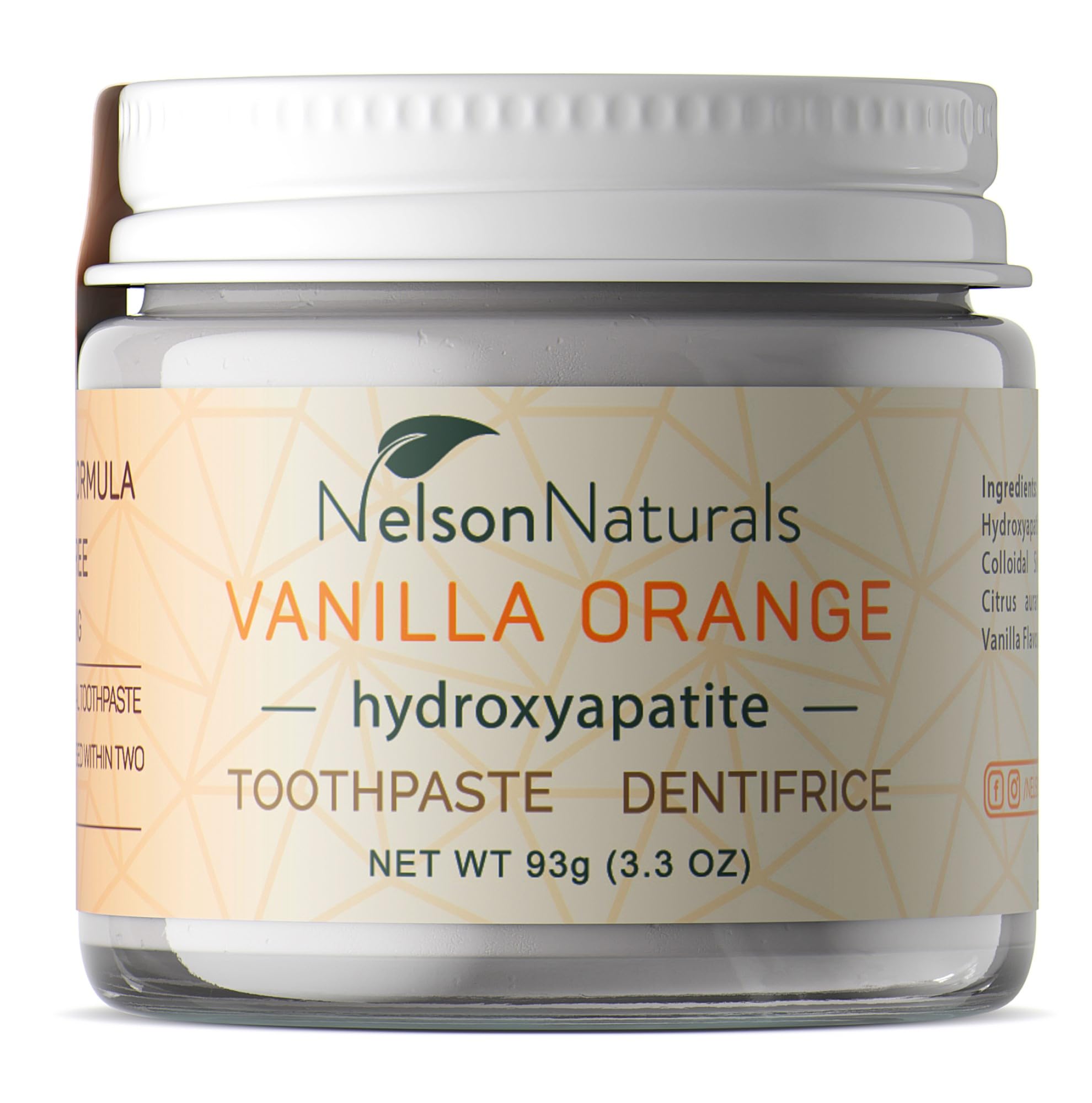 Nelson Naturals Hydroxyapatite Toothpaste Vanilla Orange 3.3 oz front view