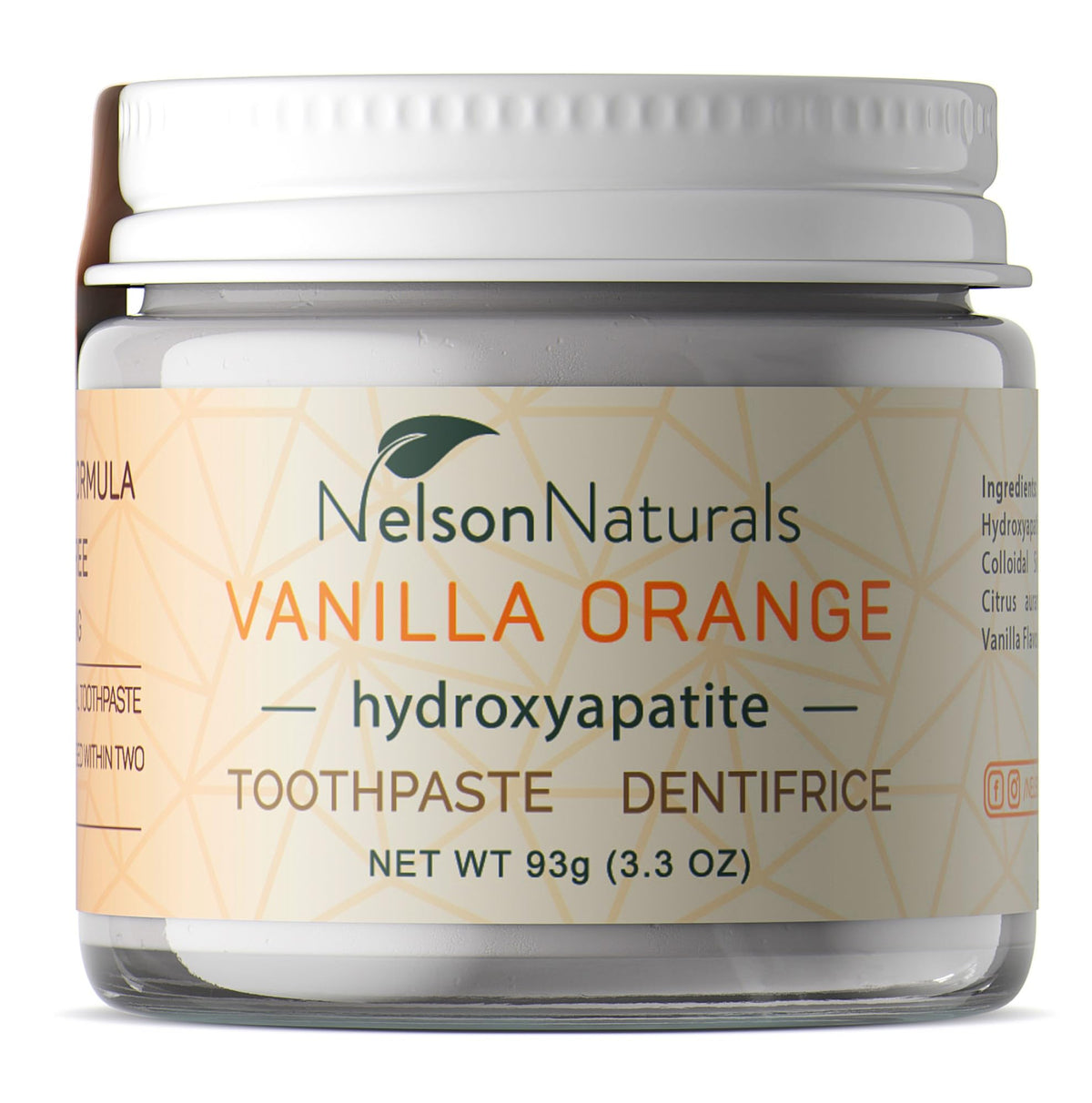 Nelson Naturals Hydroxyapatite Toothpaste Vanilla Orange 3.3 oz front view