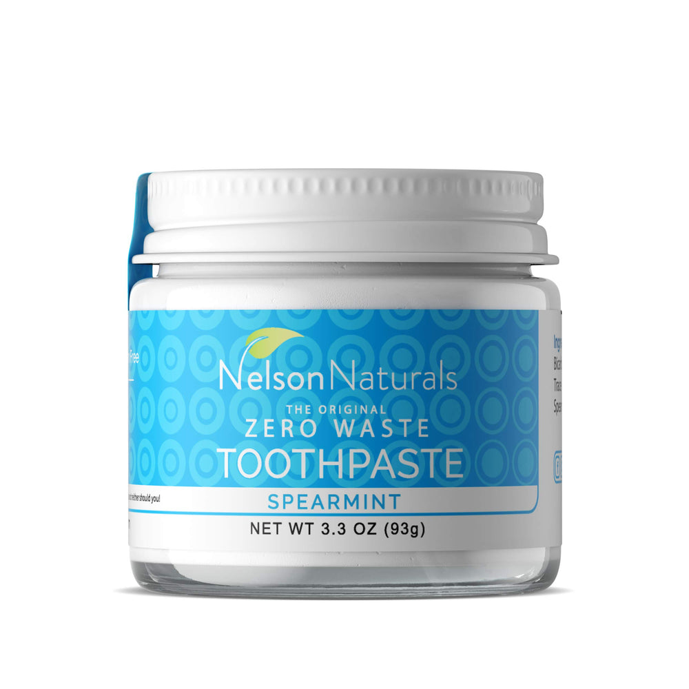 Nelson Naturals Spearmint Fluoride Free Toothpaste in a zero-waste glass jar