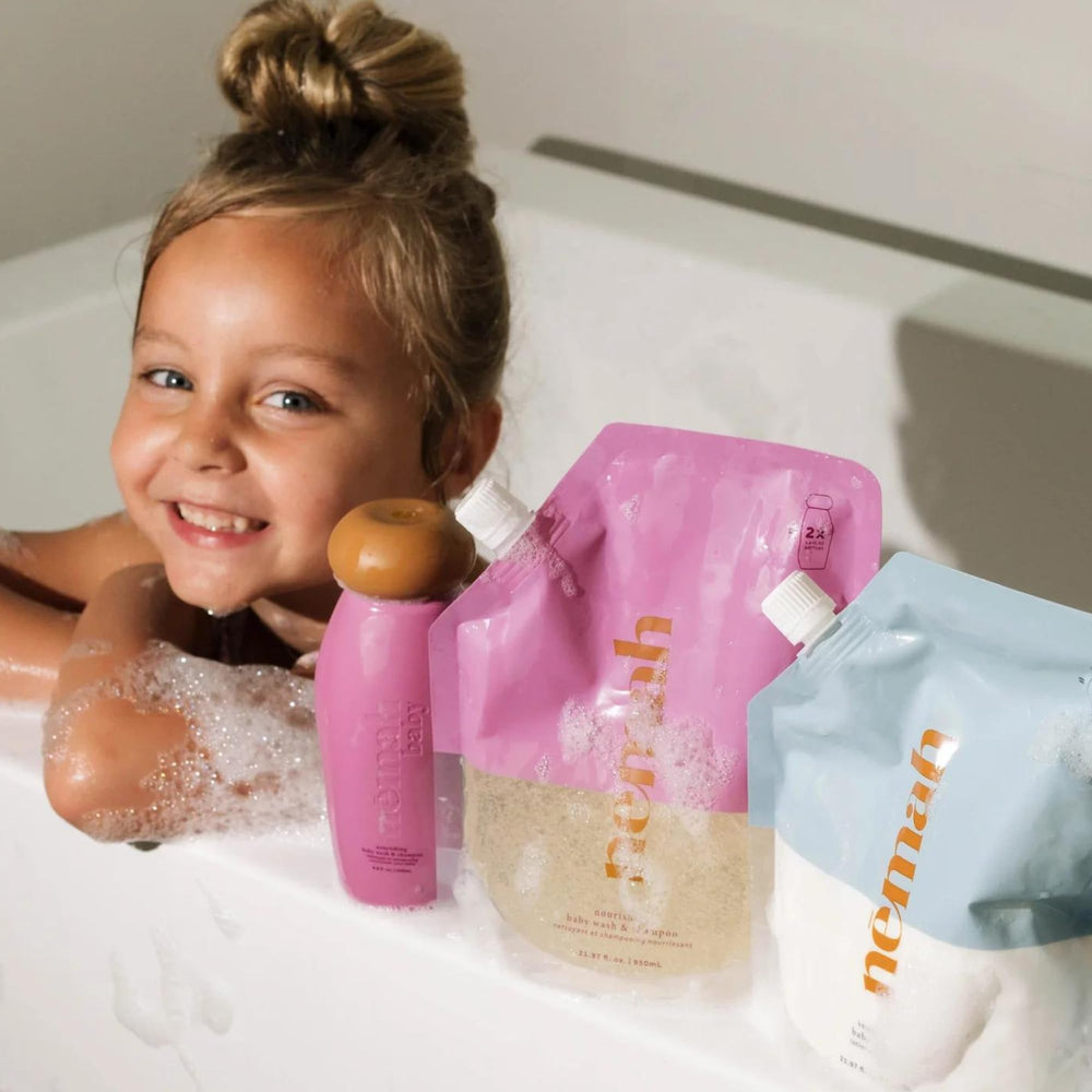 Lifestyle shot of Nemah 2-in-1 baby wash and shampoo