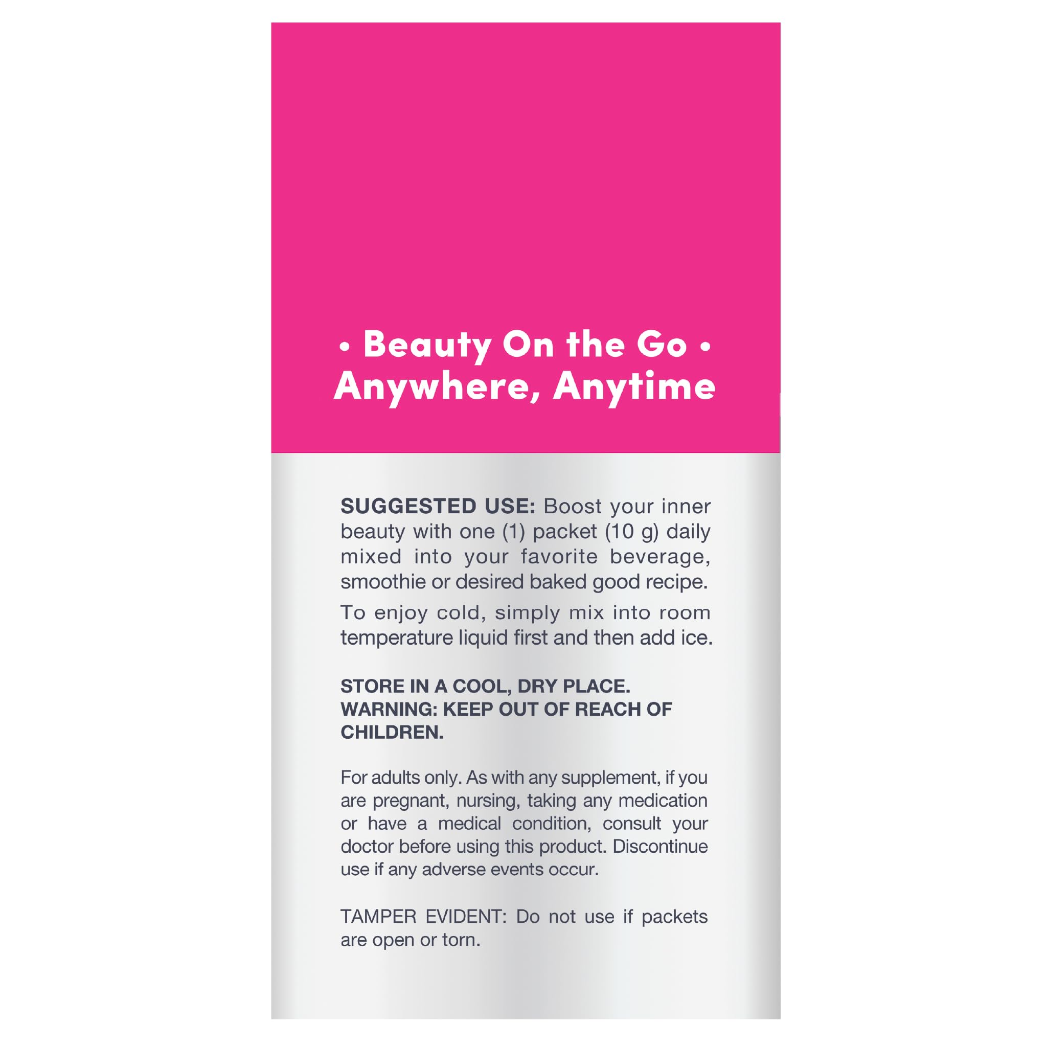 Collagen powder being scooped from a packet