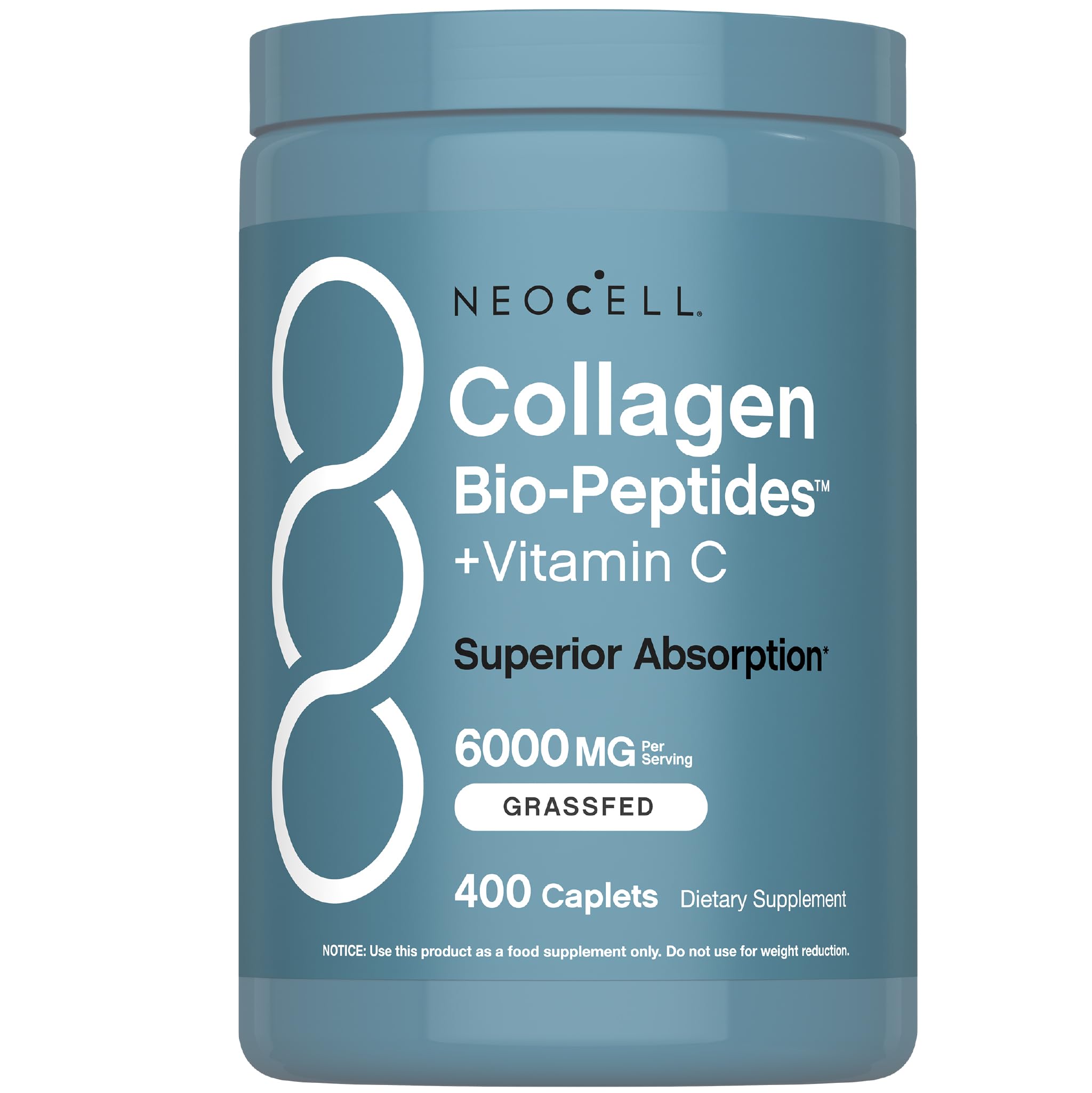 NeoCell Grass Fed Collagen Peptides bottle with 400 caplets