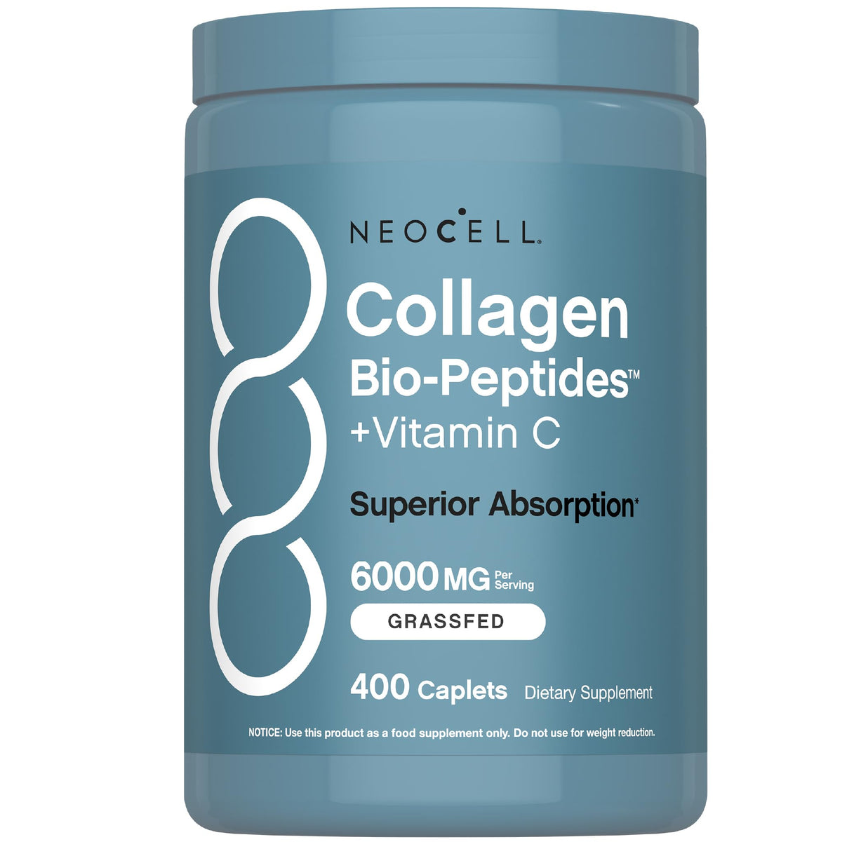 NeoCell Grass Fed Collagen Peptides bottle with 400 caplets