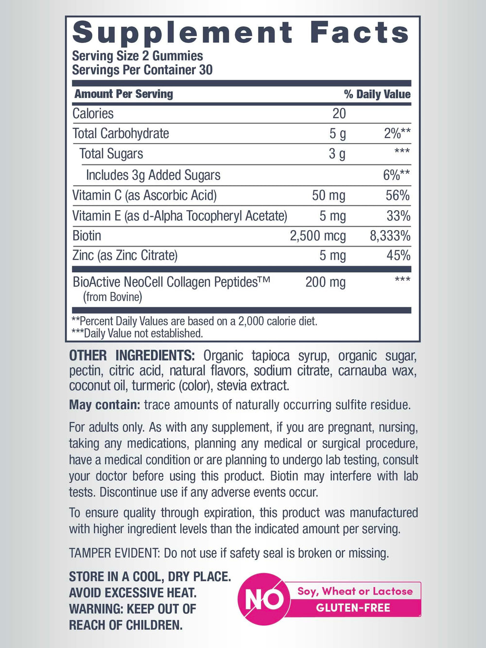 Non-GMO gluten-free ingredients used in NeoCell gummies