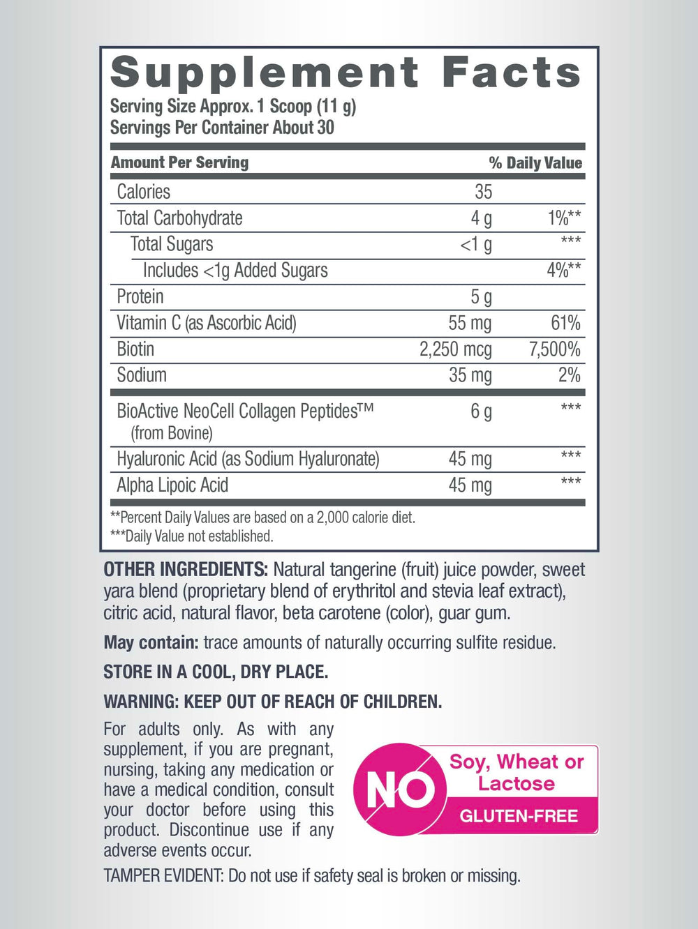 Non-GMO, gluten-free labeling for Beauty Infusion