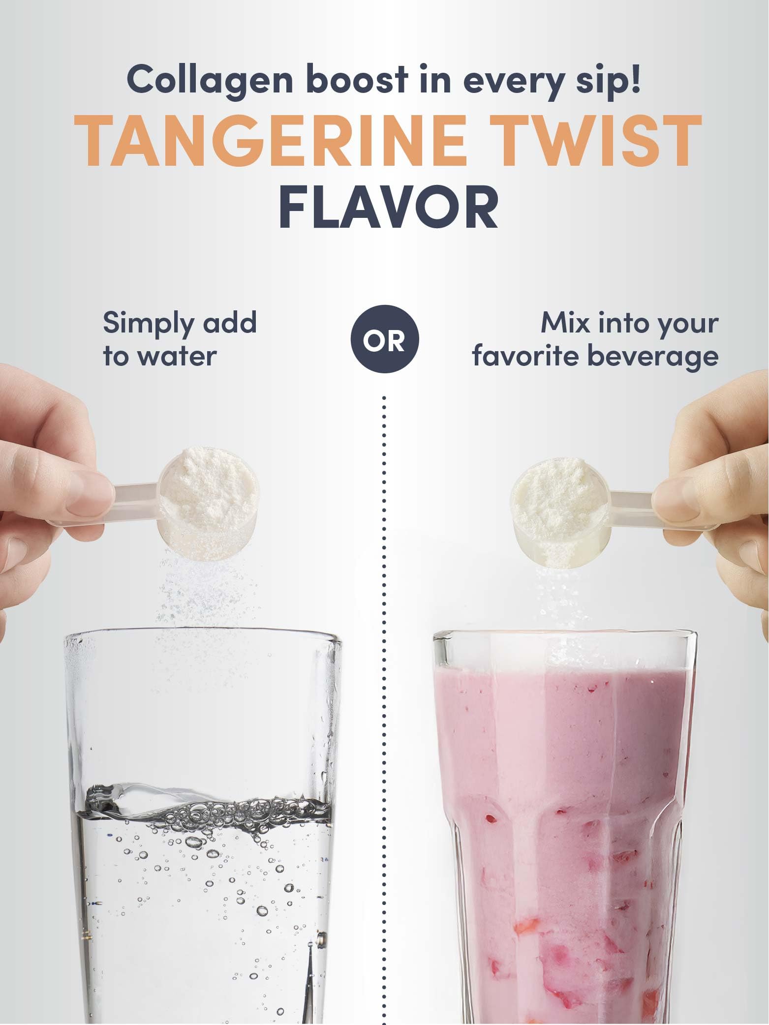 Tangerine flavored collagen powder imagery