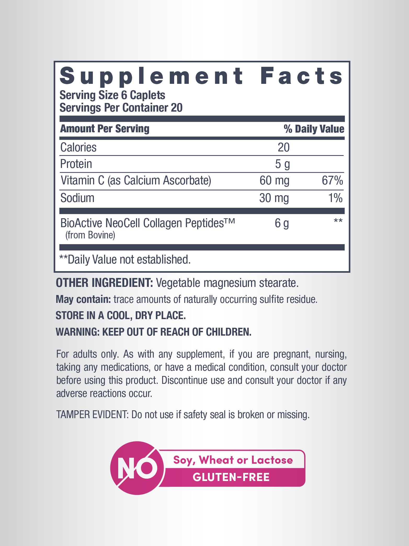 Six tablets daily dosage for skin, hair and nails