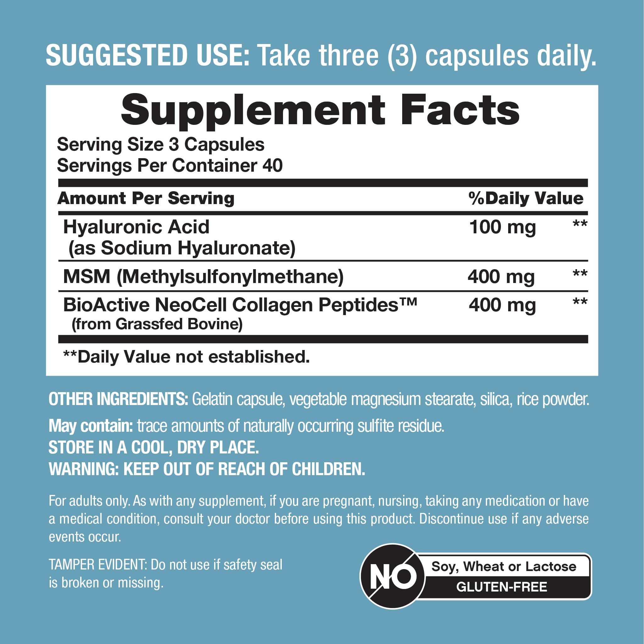 Product is non-GMO and gluten-free, soy-free, wheat-free, lactose-free