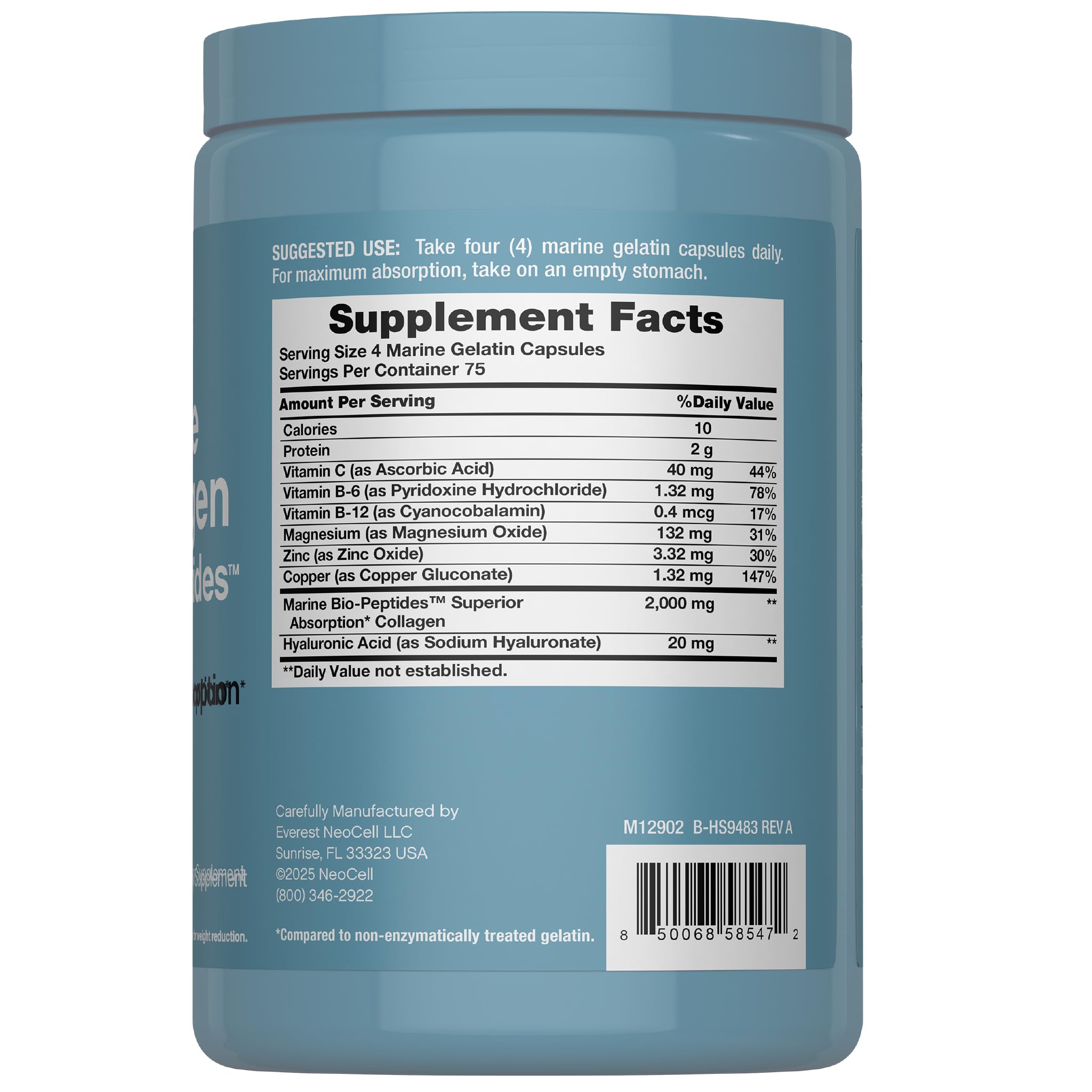 NeoCell Marine Collagen Peptides bottle label close-up