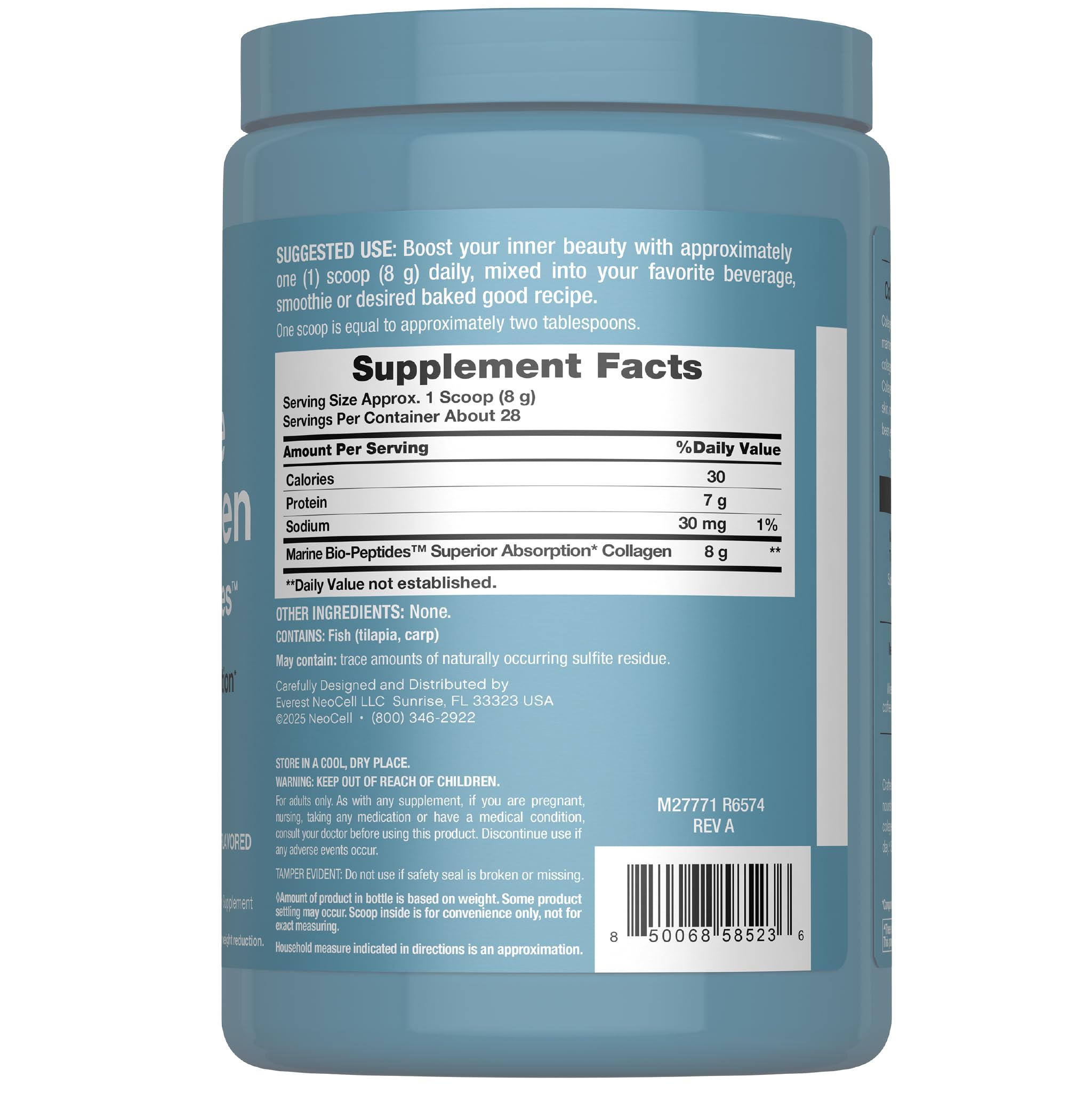 NeoCell Marine Collagen Peptides Powder 8 oz unflavored label close-up