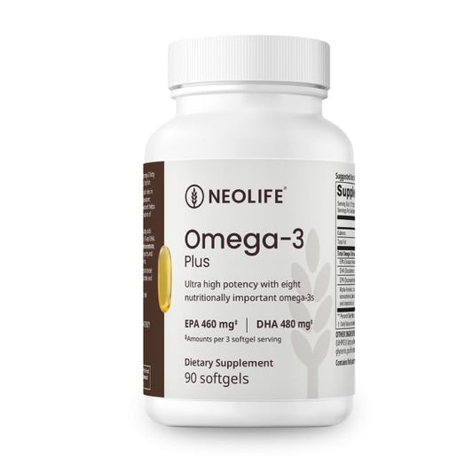 NeoLife Omega-3 Fish Oil Plus bottle, 90 softgels, wild-caught, EPA and DHA
