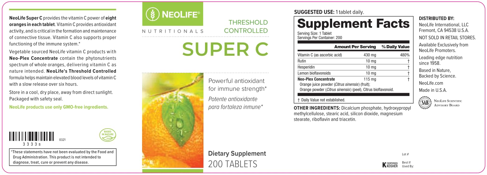 NeoLife Super C bottle containing 200 tablets