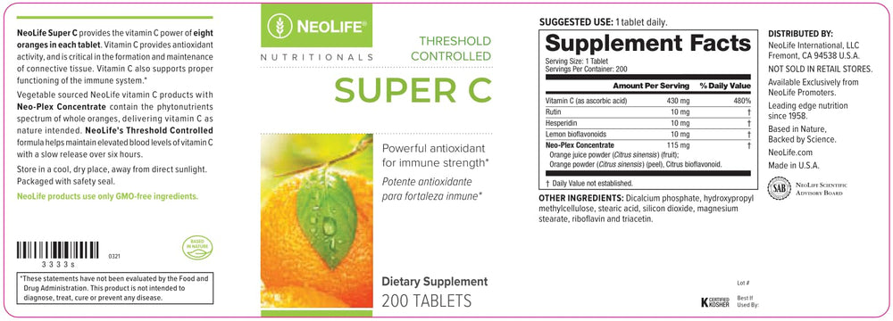 NeoLife Super C bottle containing 200 tablets