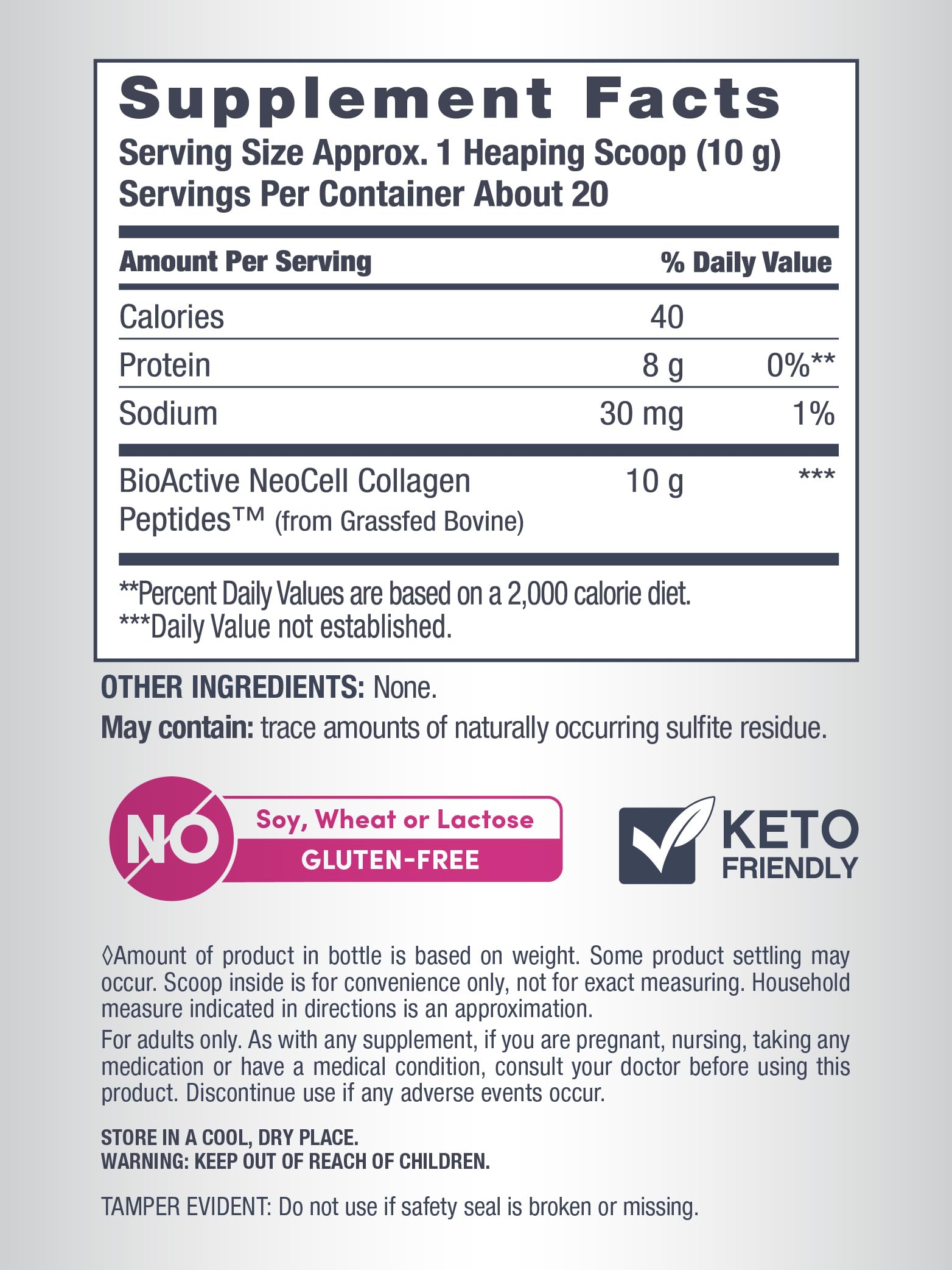 Gluten-free and keto-friendly certification icons on packaging