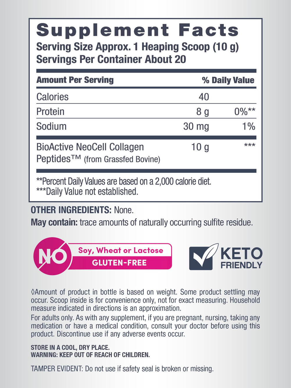 Gluten-free and keto-friendly certification icons on packaging