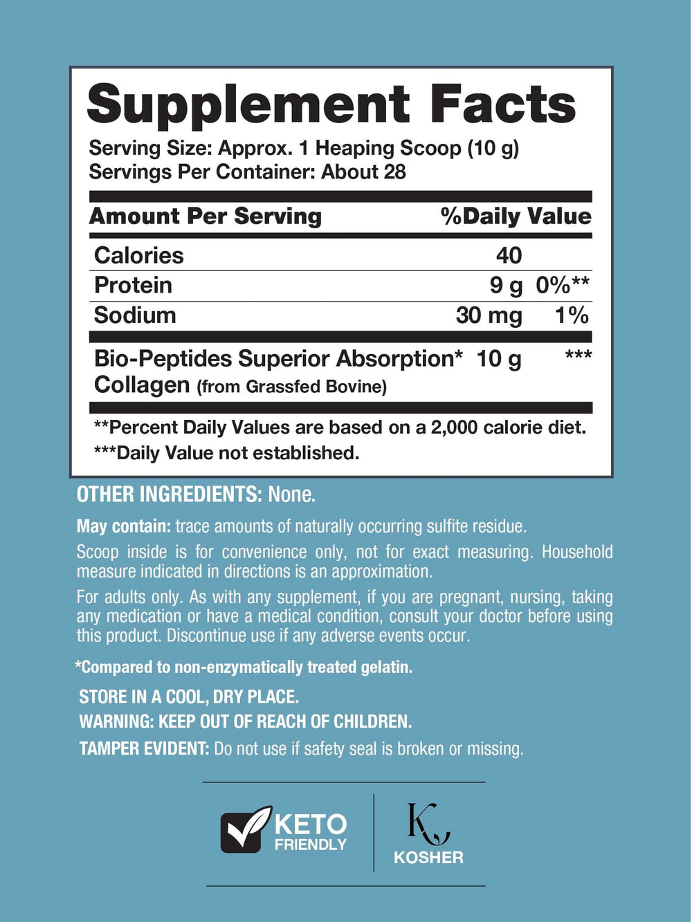 Close-up showing 18 essential amino acids in the collagen powder
