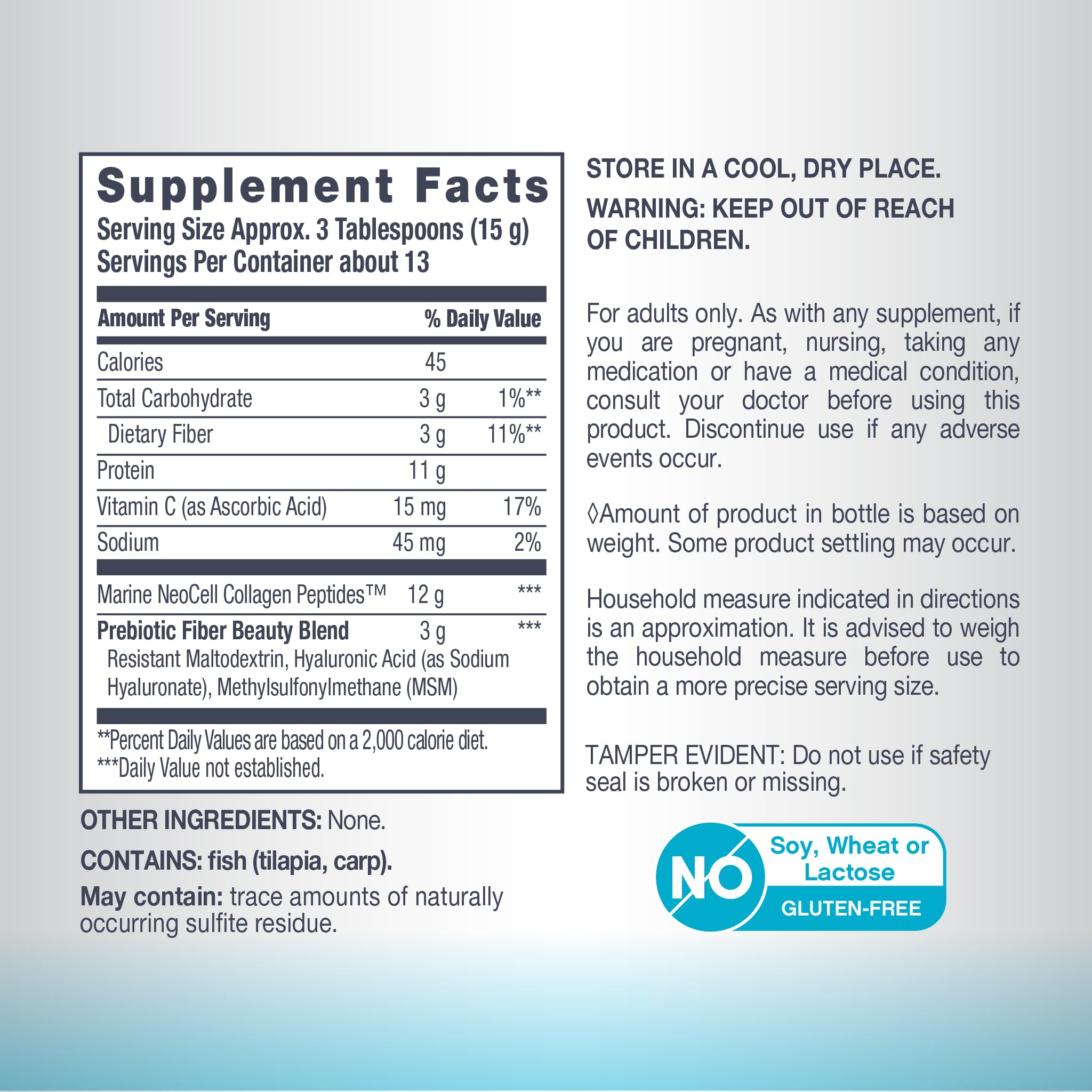 Non-GMO, gluten-free and pescatarian collagen powder