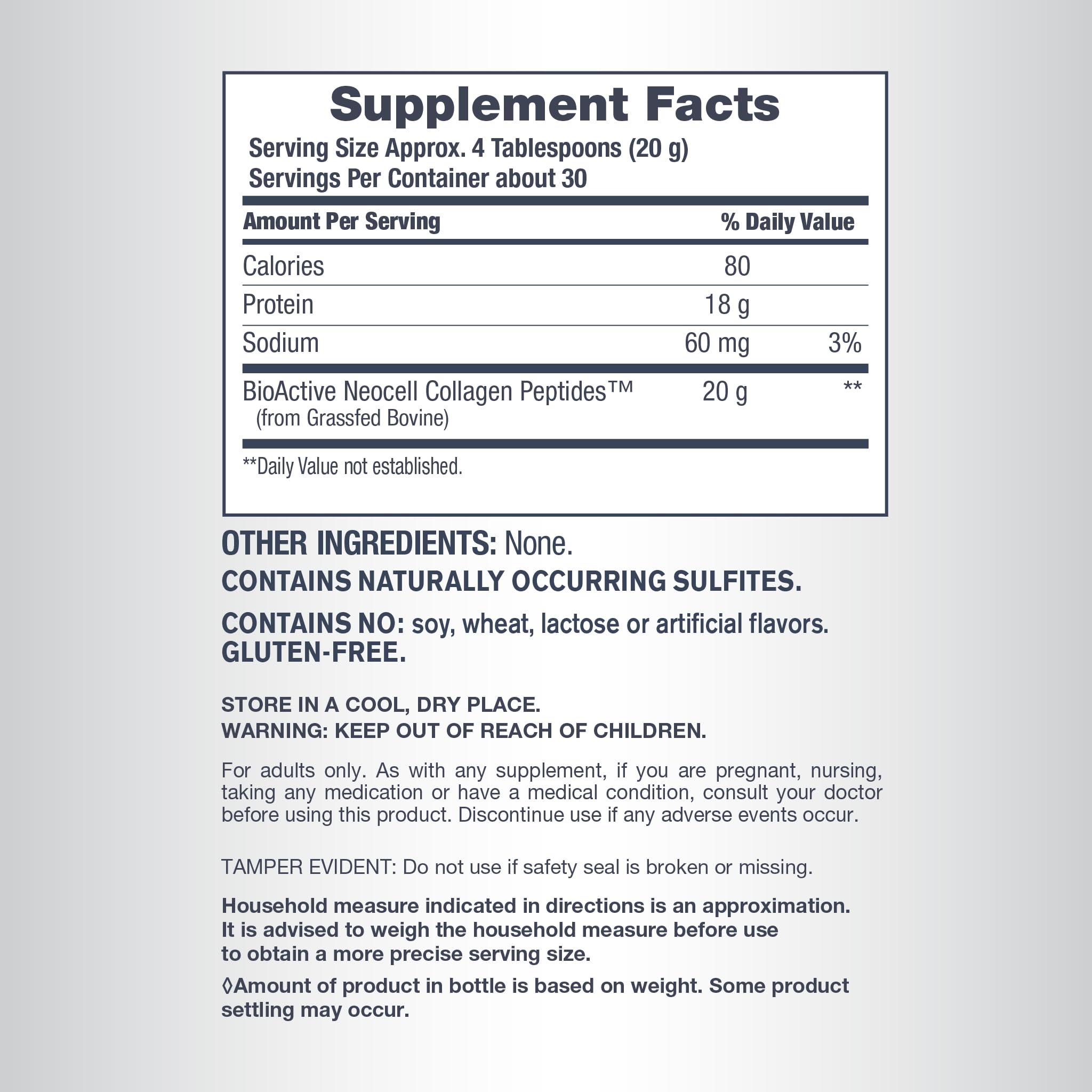 NeoCell collagen peptides ingredients and labeling