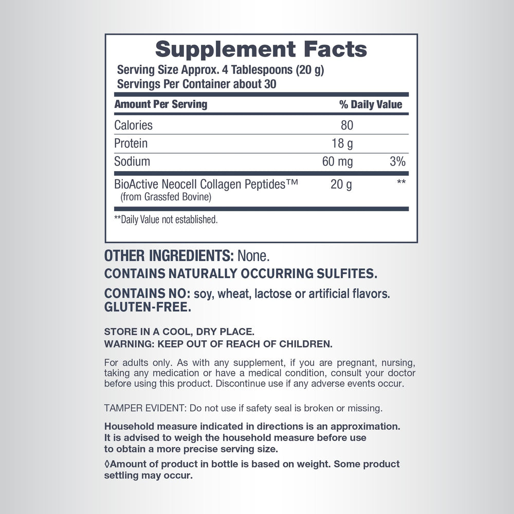 NeoCell collagen peptides ingredients and labeling