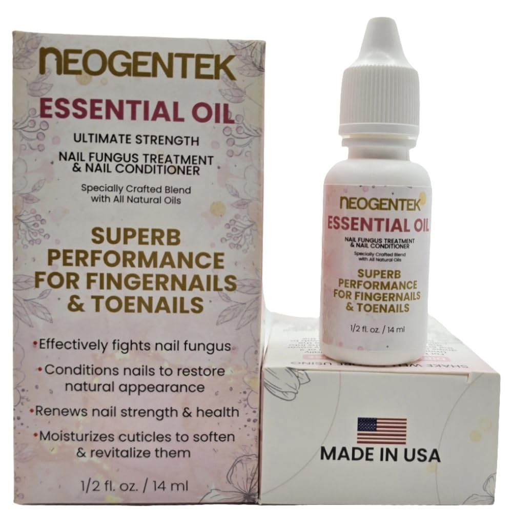 Neogentek Essential Oil Fight Nail Fungus bottle front shows a premium nail care formula.