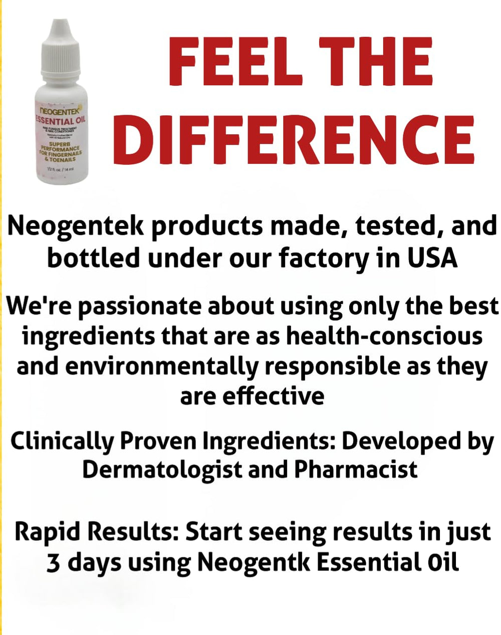 Neogentek nail discoloration before-after closeup suggests visual improvement with regular use.