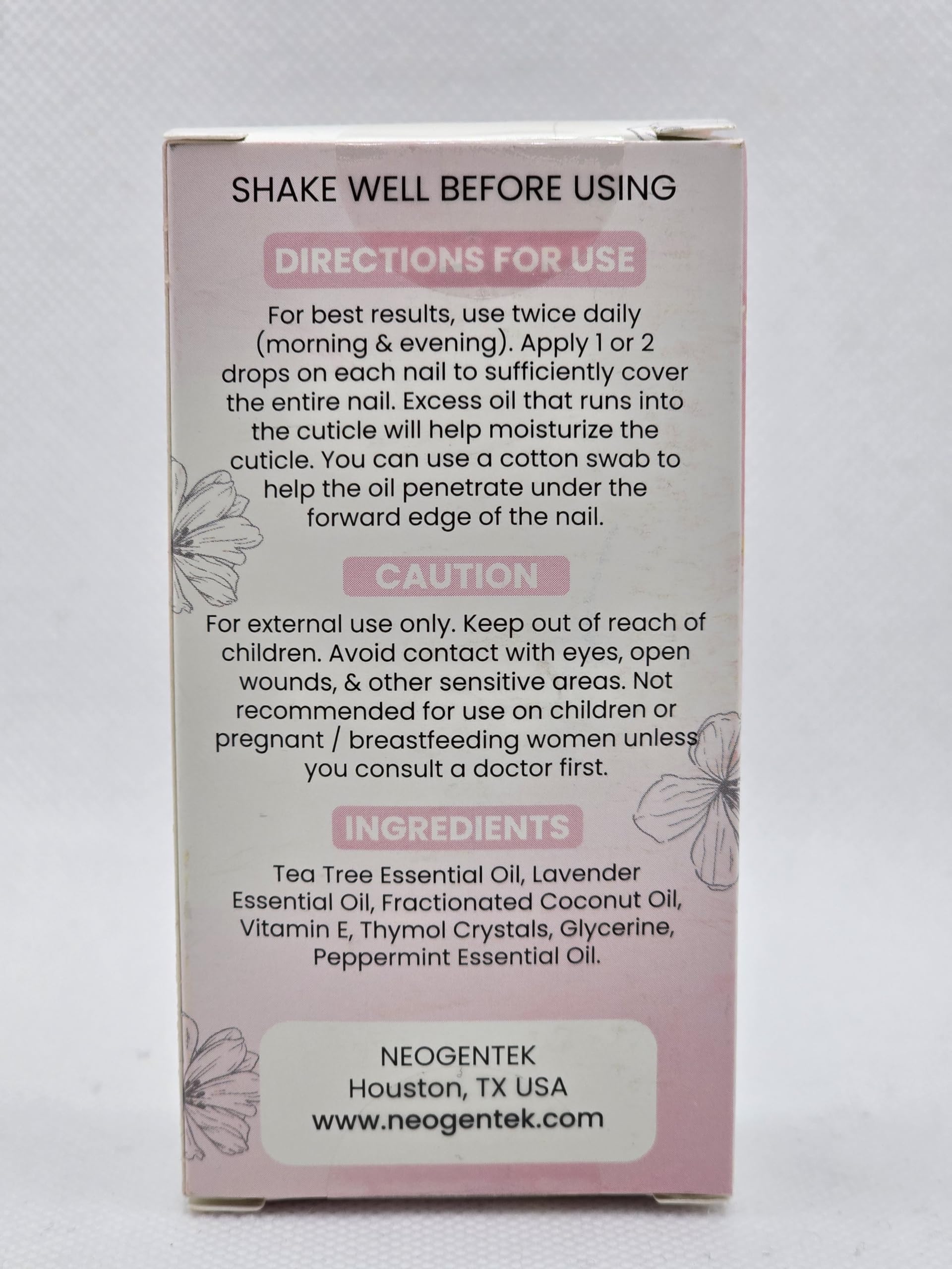 Neogentek pure natural ingredients dropper illustrates clean, gentle formula for daily nail upkeep.