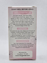 Neogentek pure natural ingredients dropper illustrates clean, gentle formula for daily nail upkeep.