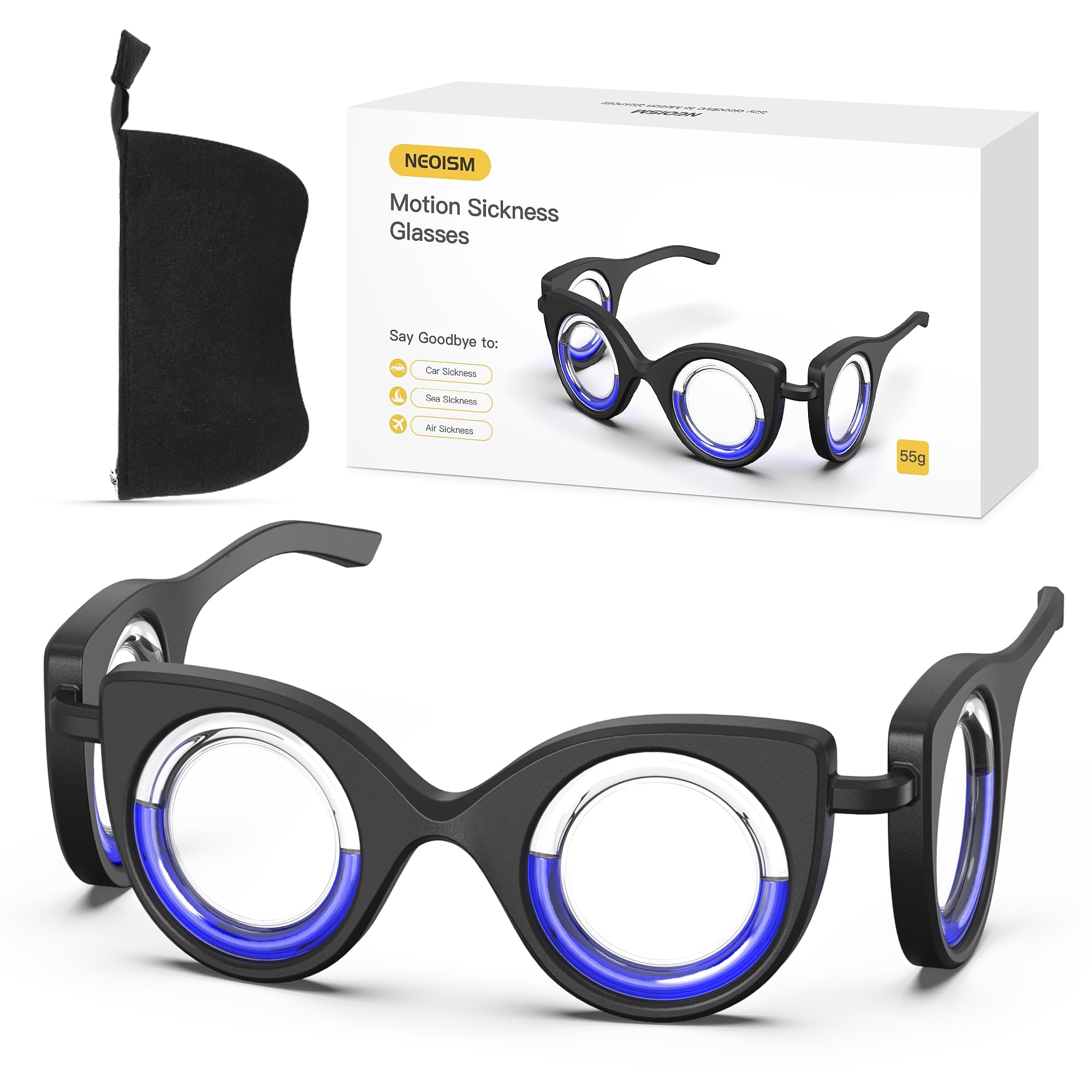 NEOISM motion sickness glasses front view reduce dizziness during car trips