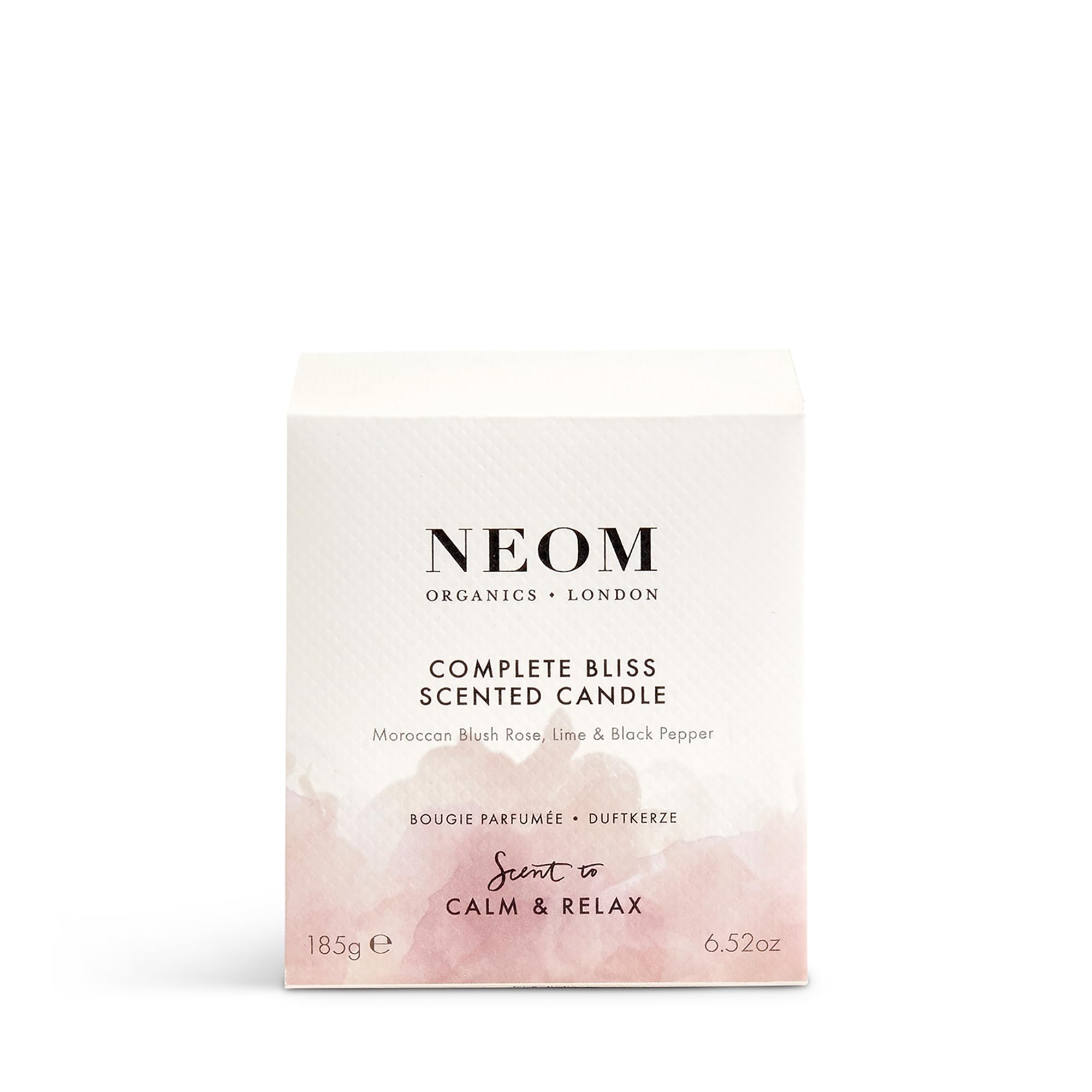 Neom Complete Bliss candle relaxation mood image implies stress-free evenings with essential oil aroma.