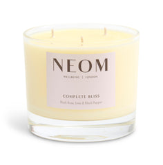Aromatherapy profile of NEOM Complete Bliss with rose, lime and pepper notes.