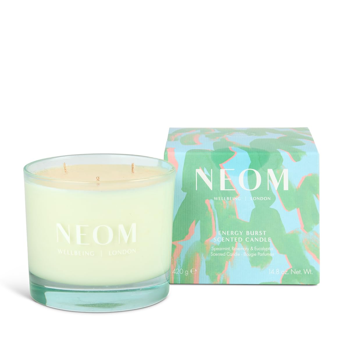Neom Energy Burst Candle 3 wick top view for long-lasting refresh.