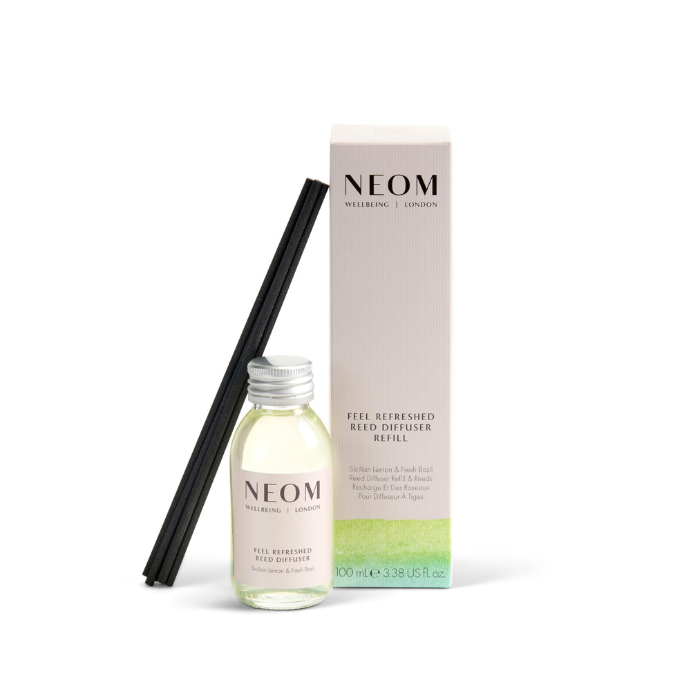 NEOM Feel Refreshed Reed Diffuser Refill 100ml bottle with Sicilian lemon and fresh basil