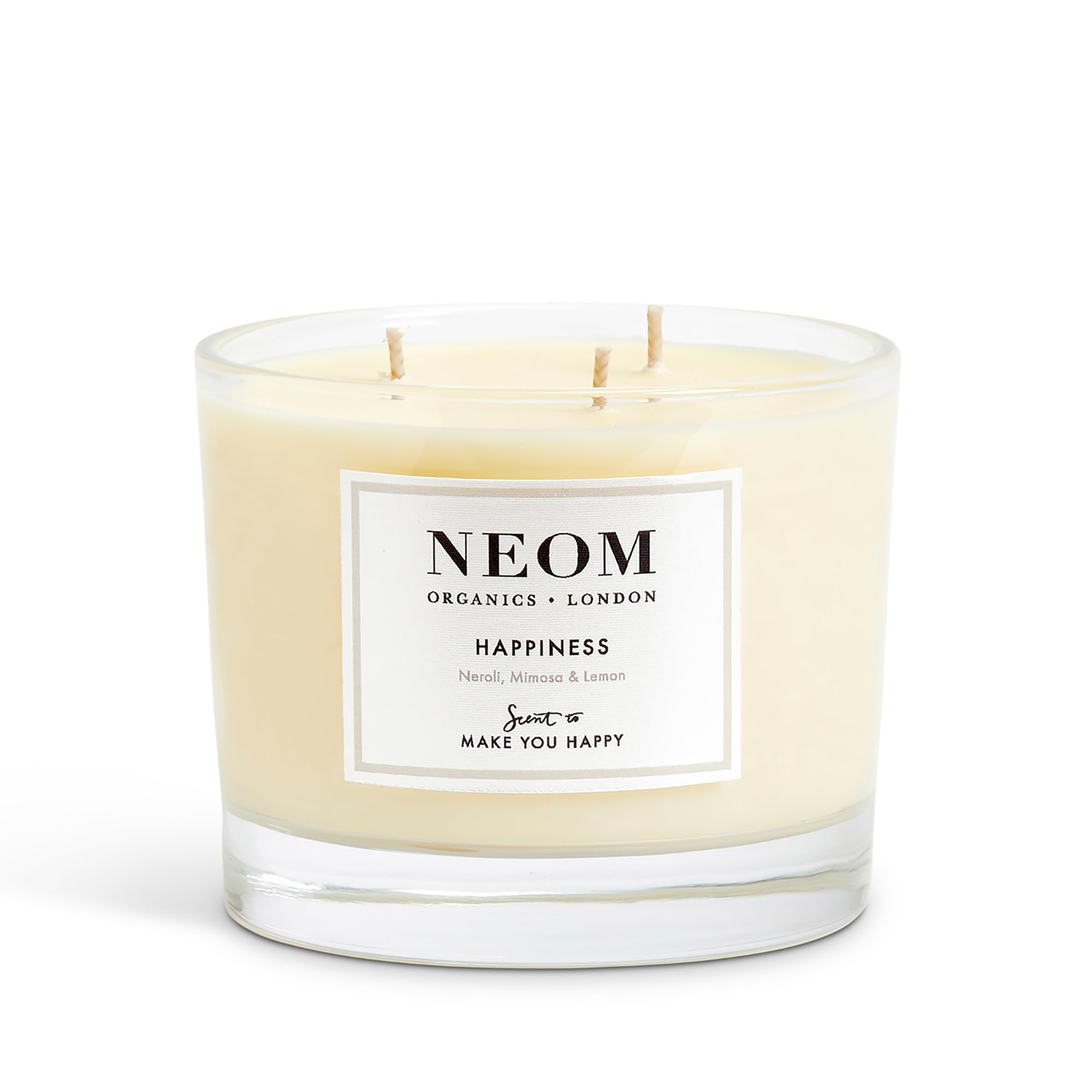 NEOM Happiness candle packaging ready for gifting