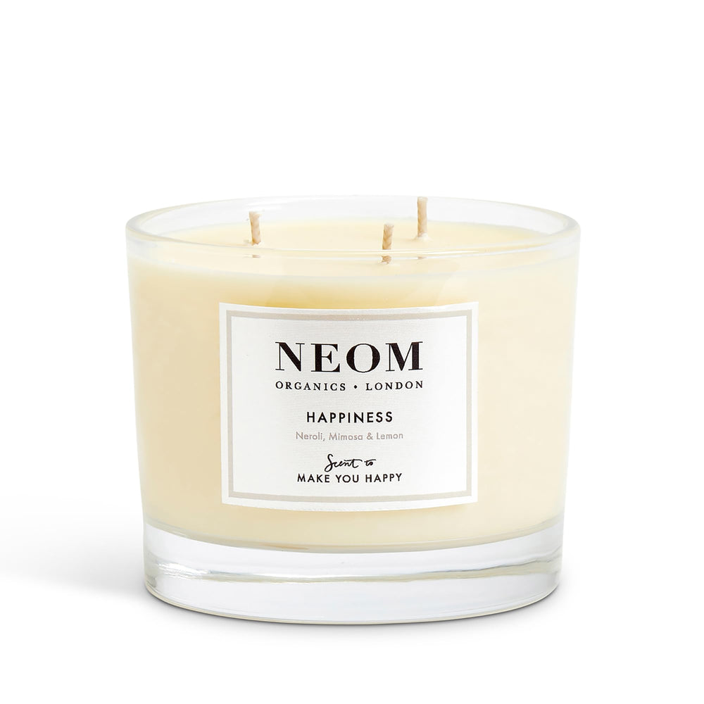 NEOM Happiness candle packaging ready for gifting