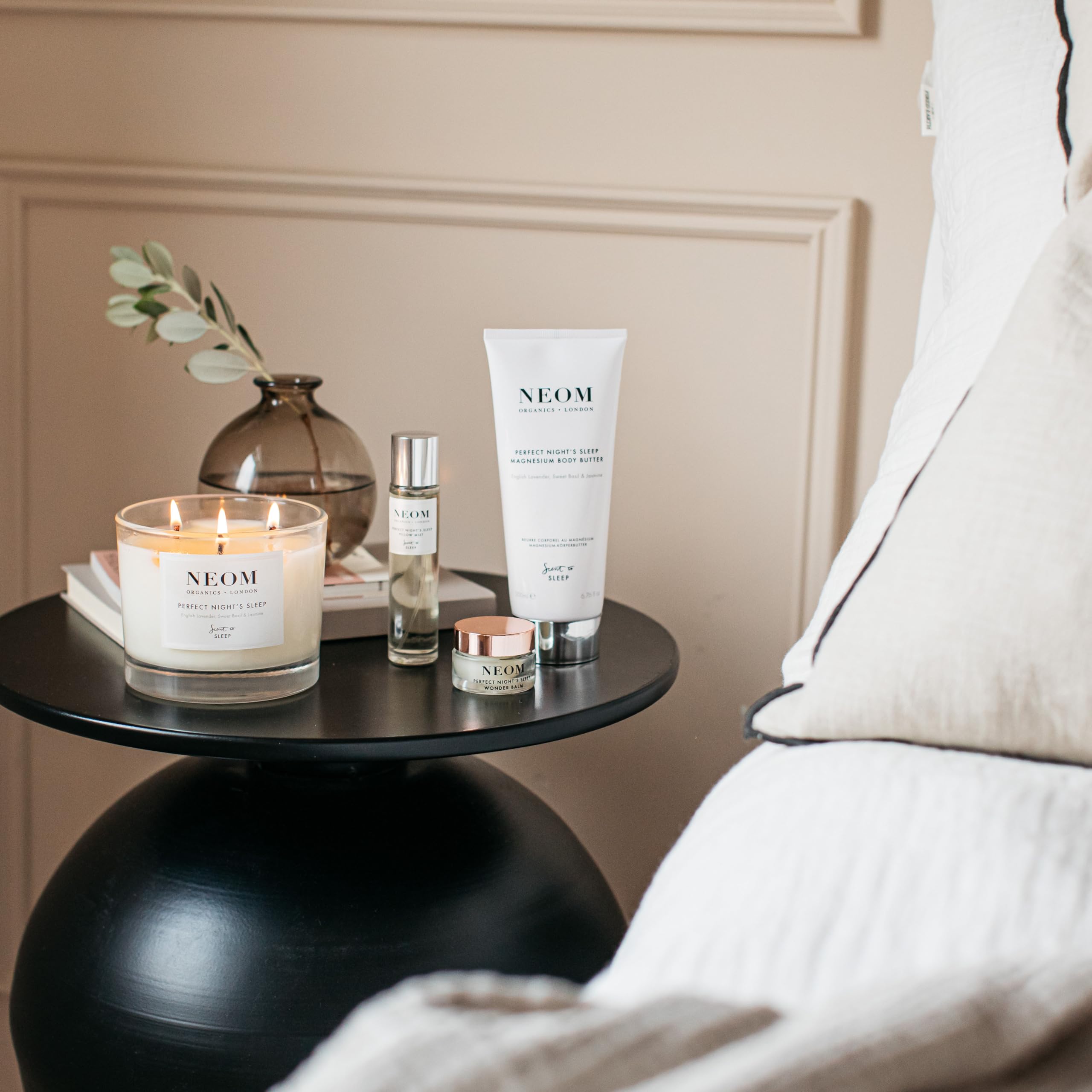 Lifestyle shot: mist in a calming bedroom with candle