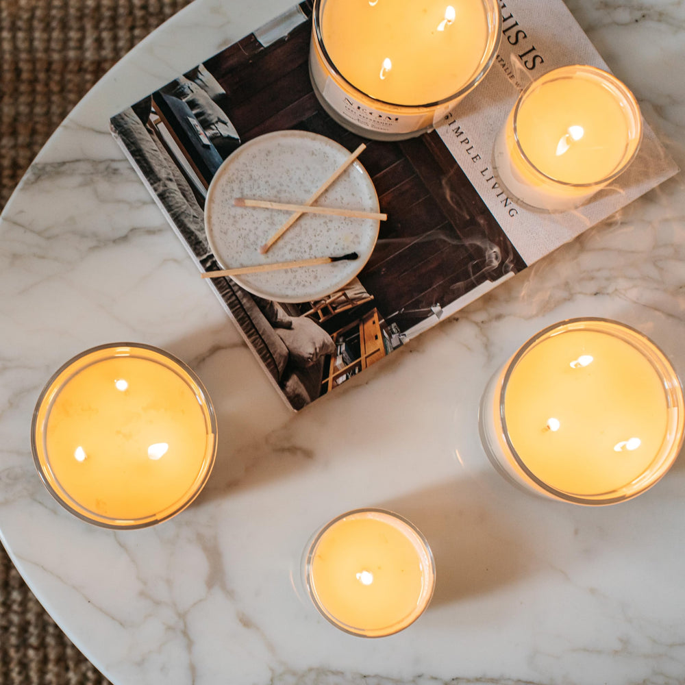 Natural wax and essential oils components of NEOM candle