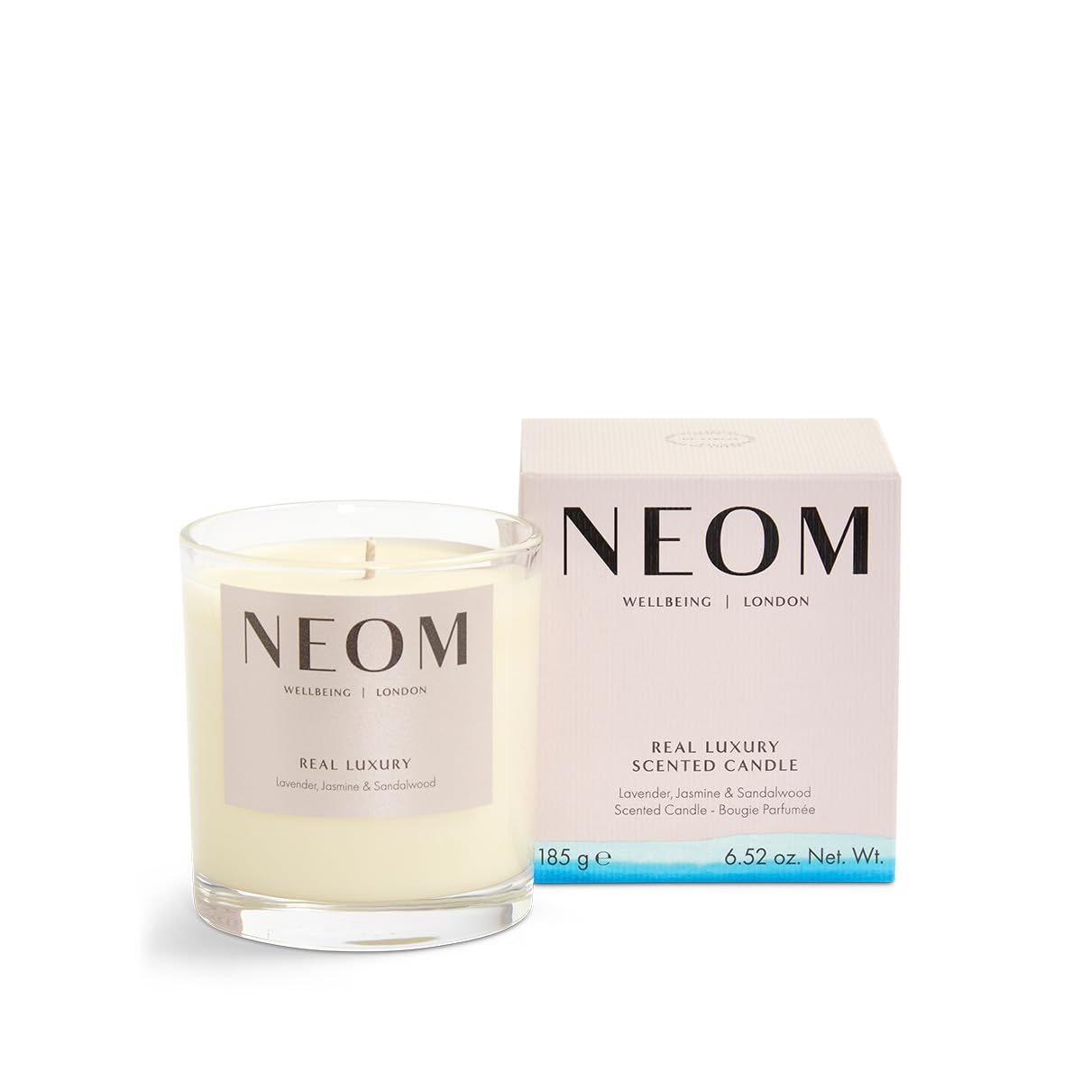 NEOM Real Luxury 1 Wick Candle poured wax creates calming ambience.