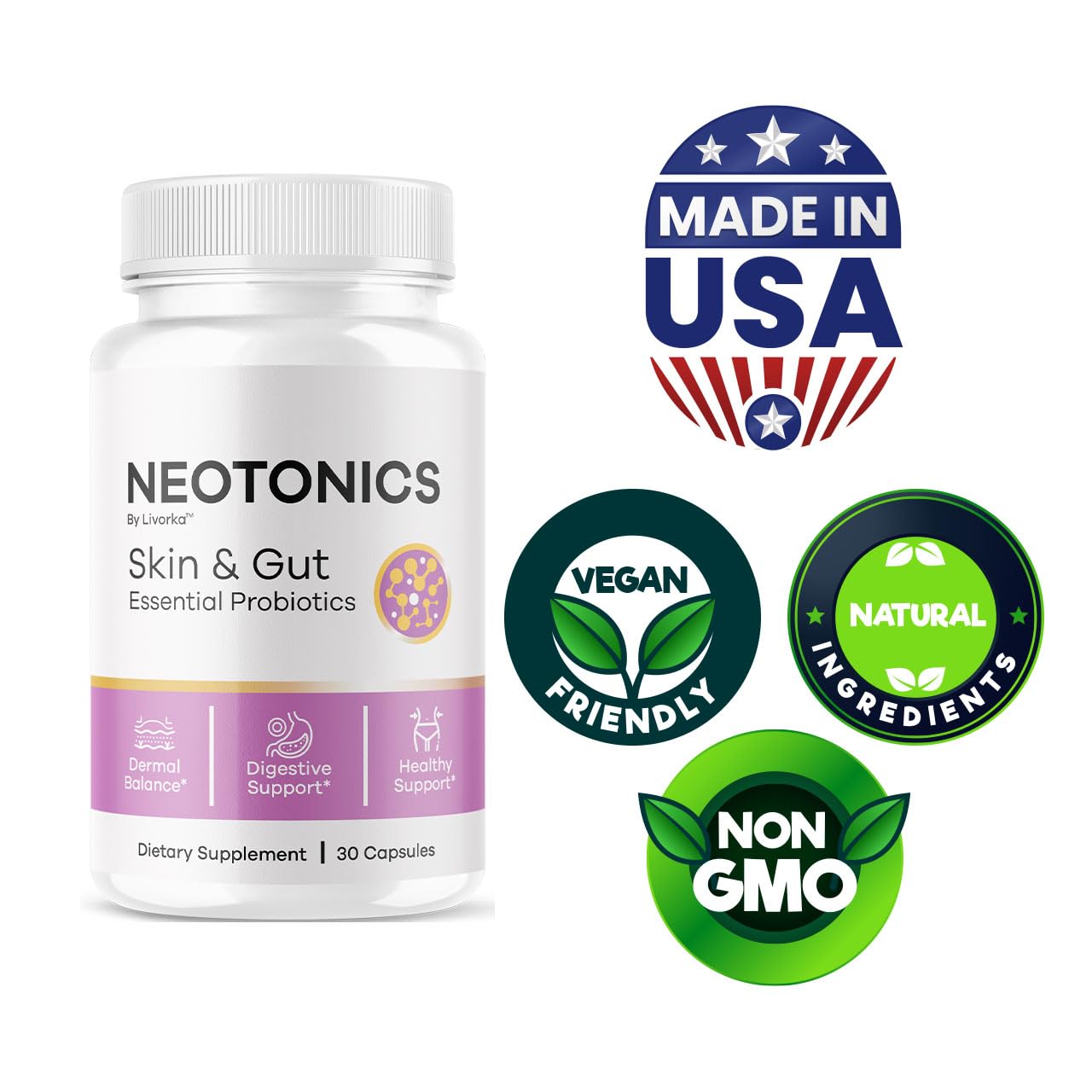 Neotonics Capsules packaging and branding on white background