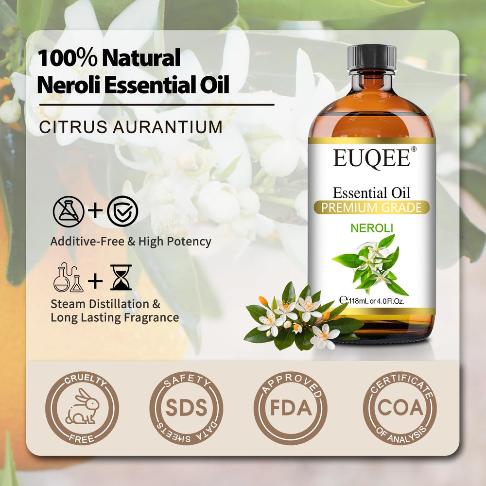 Neroli essential oil being used with a diffuser for aromatherapy