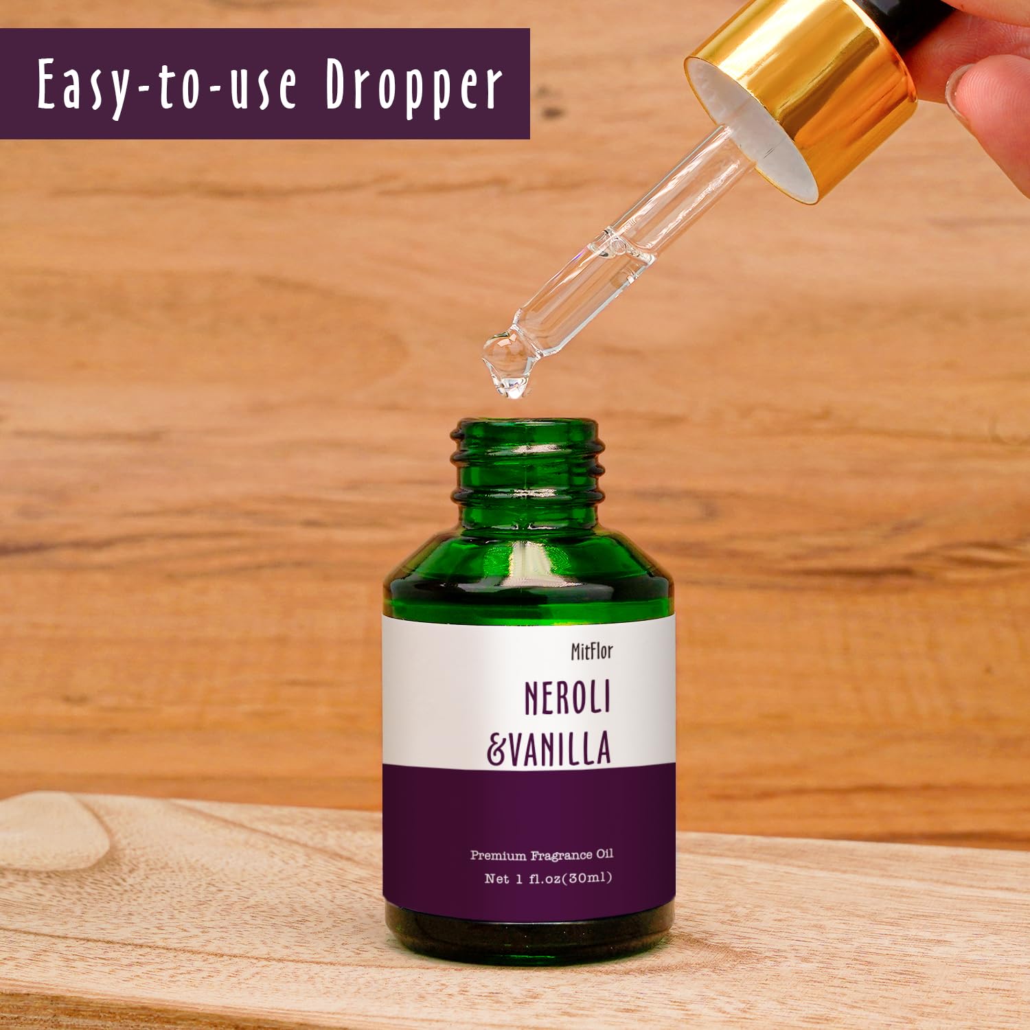 Clear UV-protected glass bottle for Neroli Vanilla Fragrance Oil
