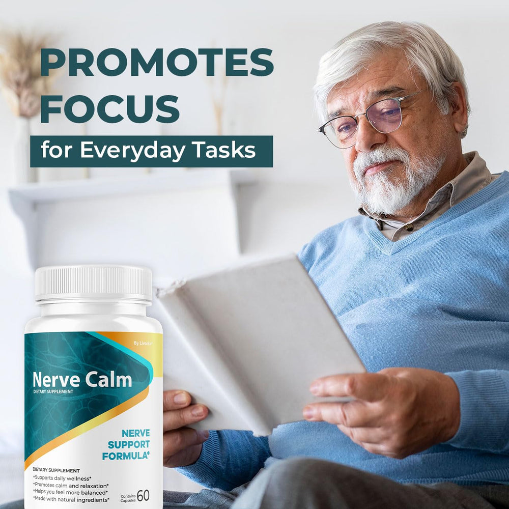 Close-up of Nerve Calm capsules in bottle