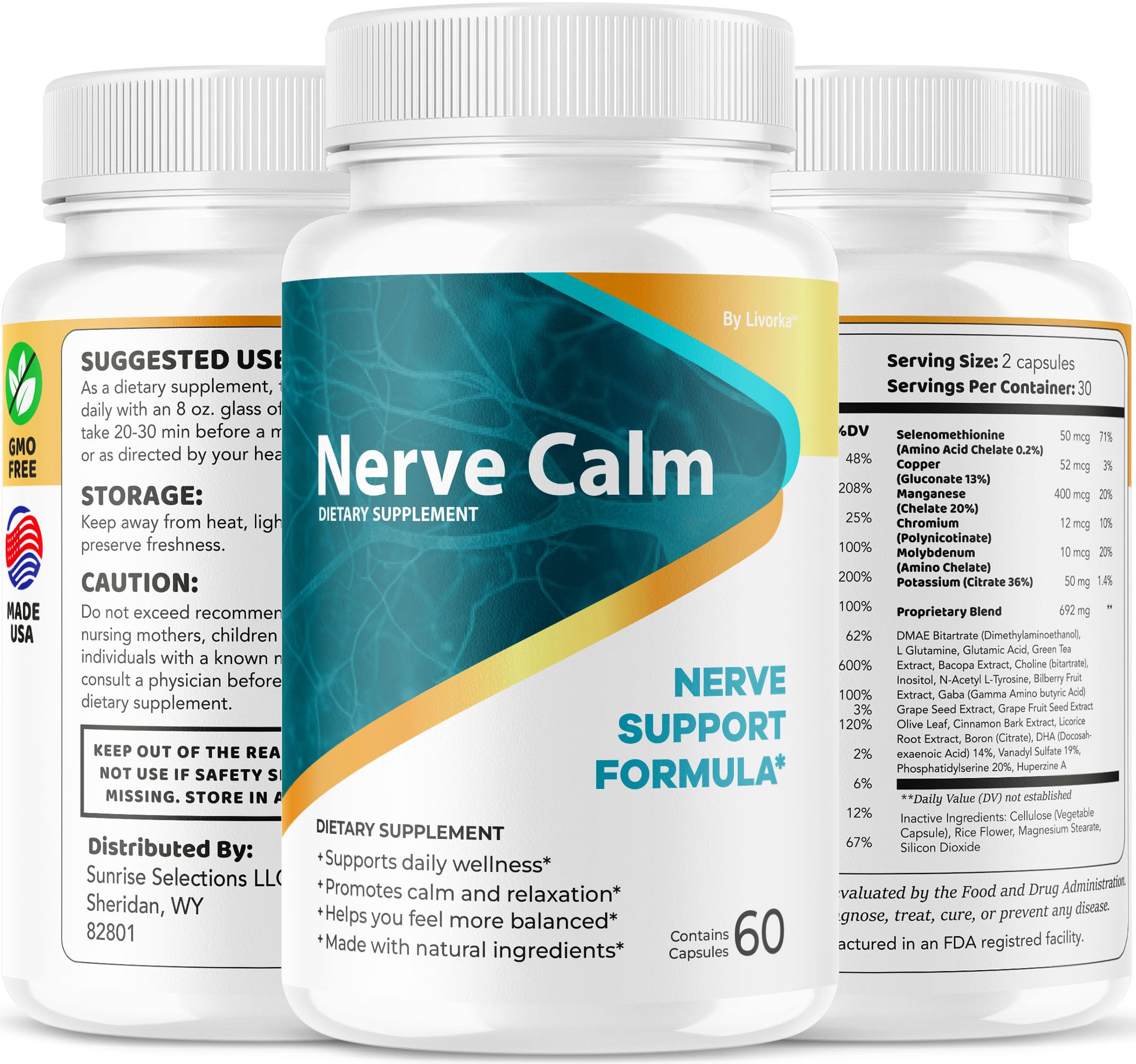 Illustration of two capsules as daily dosage for Nerve Calm