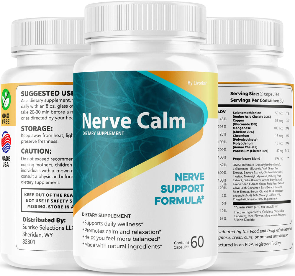 Illustration of two capsules as daily dosage for Nerve Calm