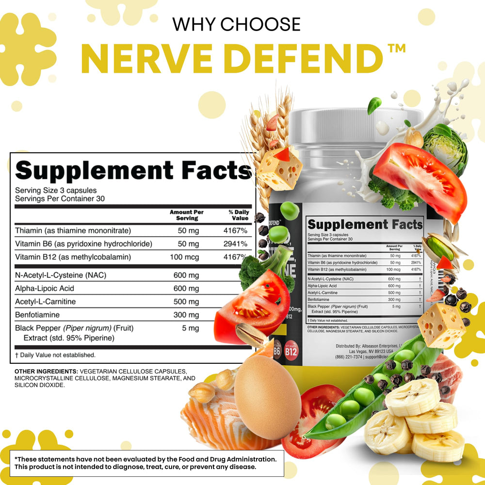 Close-up of Nerve Defend capsules in a bottle