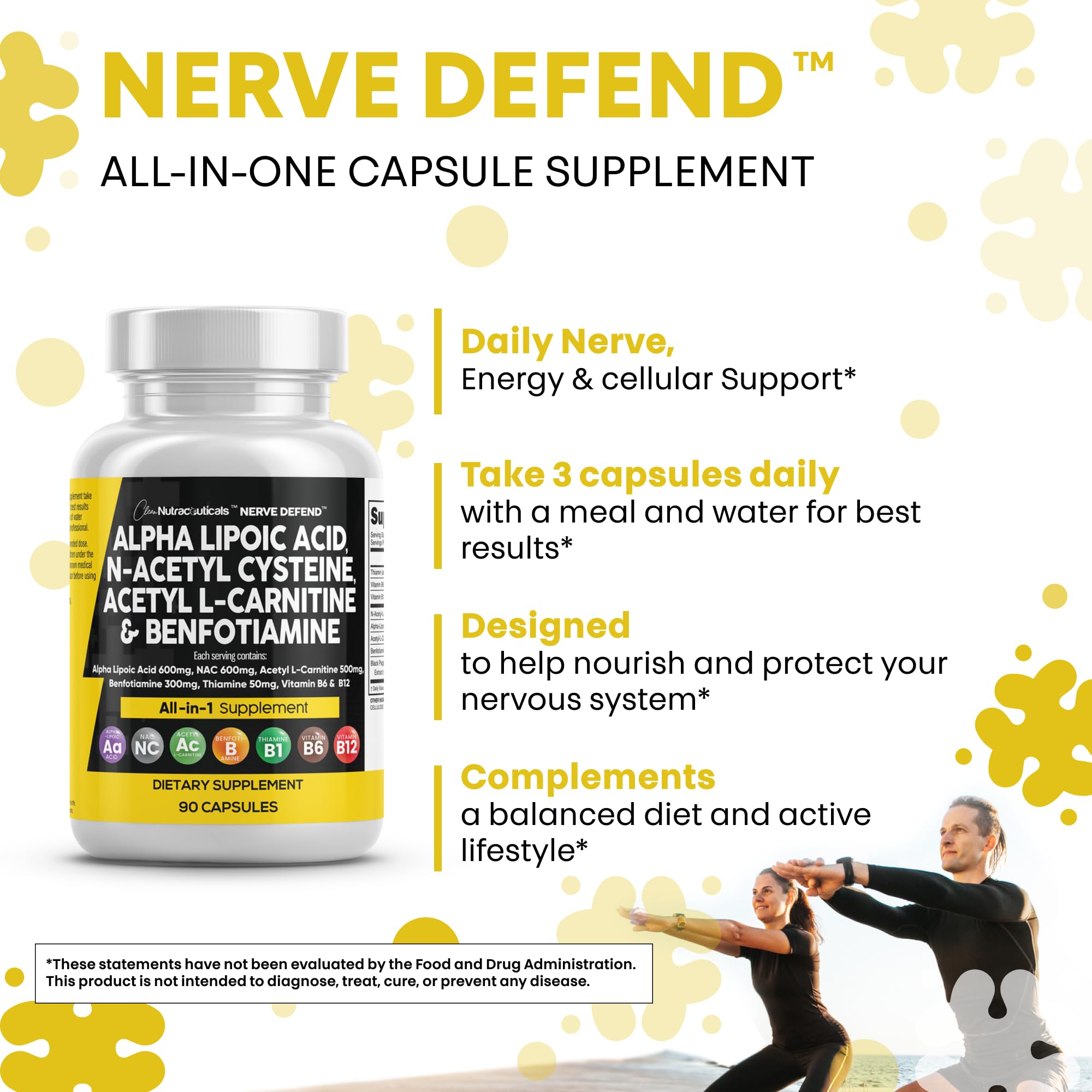 Ingredient list close-up for NAC, ALA, ALCA and Benfotiamine